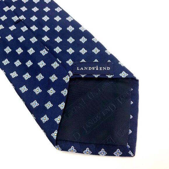 Land's End Silk Tie Blue Woven Geometric - Picture 3 of 6